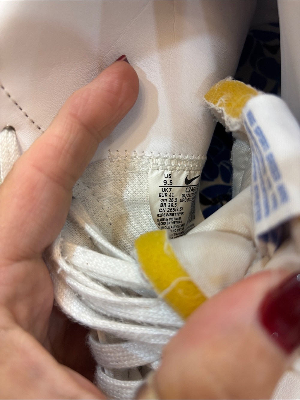 Nike White High-Top Sneakers with Gray Suede Toe and Yellow Tongue Tab - Picture 5 of 6